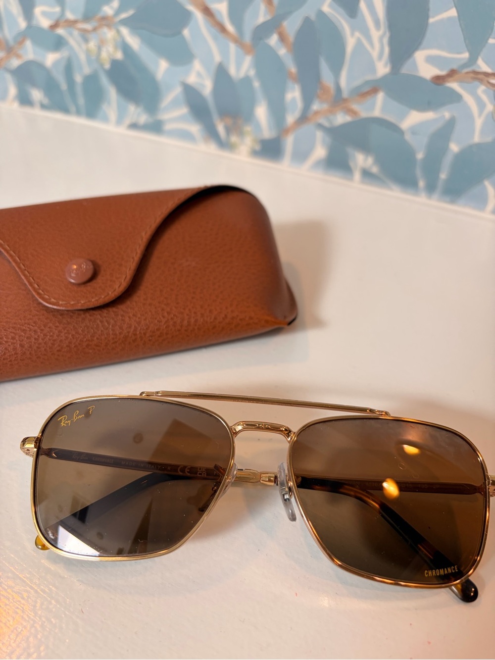 Ray-Ban New Caravan RB3636 Chromance Gold Brown Polarized Sunglasses with Case